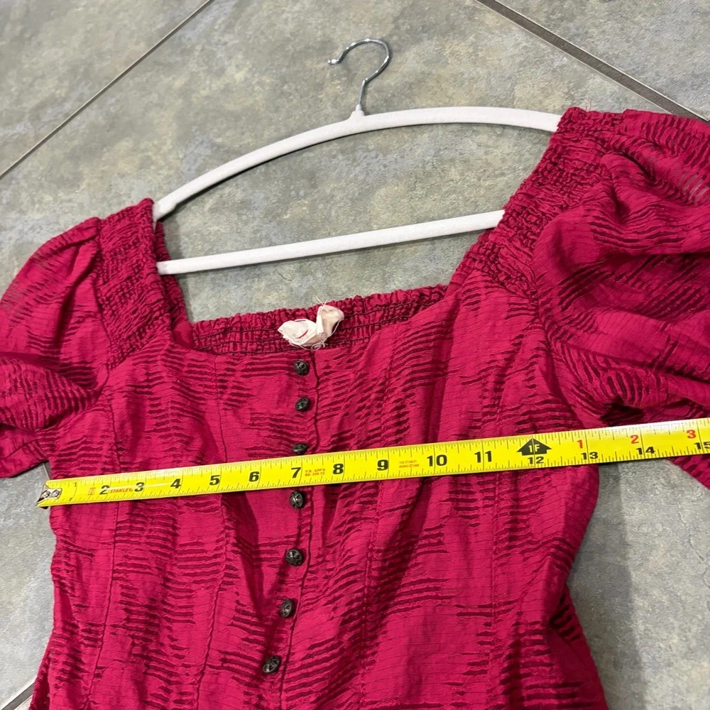 Anthropologie Pink Floral Ruffle Blouse Smocked Puff Sleeve Sz XS Cottagecore
